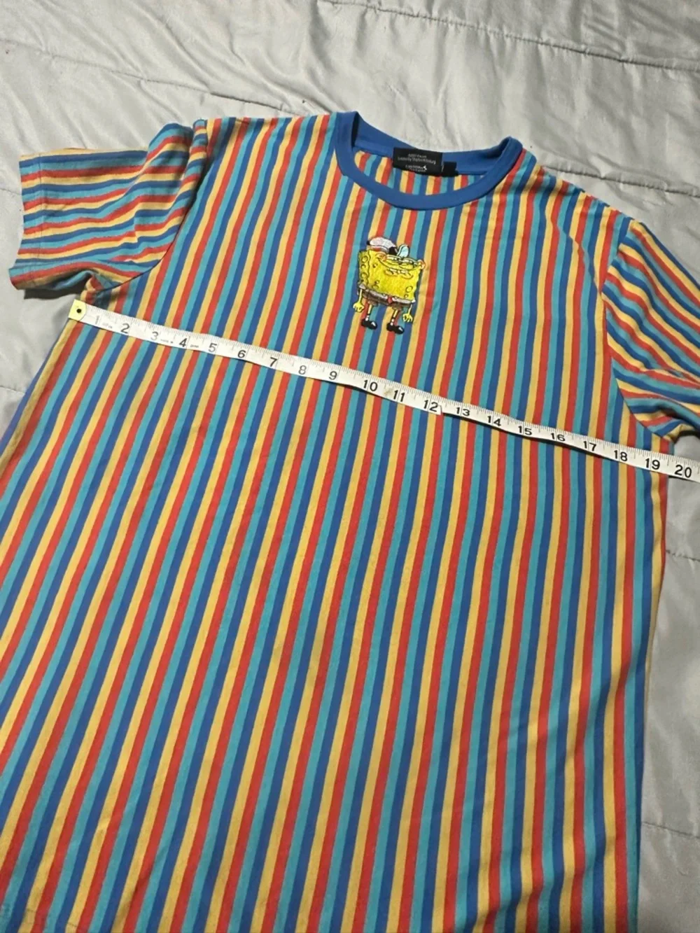 Nickelodeon SpongeBob SquarePants Striped T-Shirt M Colorful Cartoon Embroidered - Picture 7 of 8